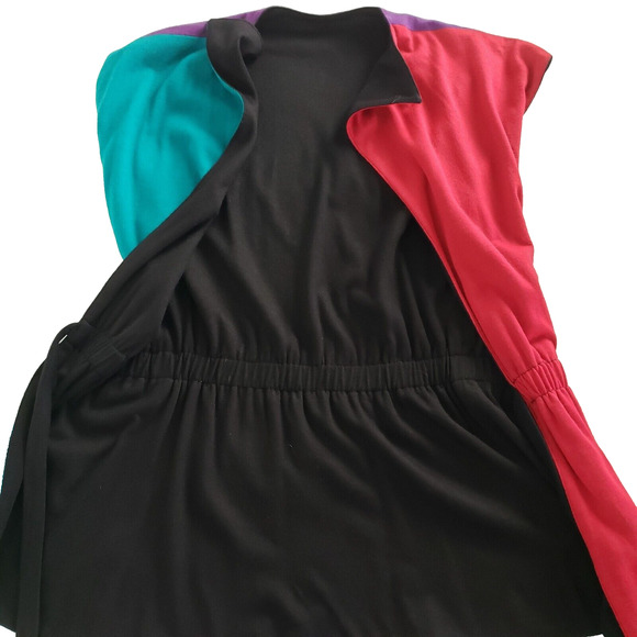 Handmade SIZE XS Color Block REVERSIBLE Black Colorful Cardigan Women Open Front - Picture 4 of 10